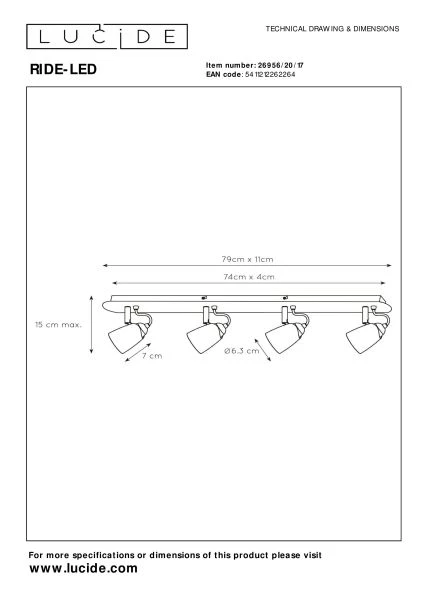 Lucide RIDE-LED - Deckenstrahler - LED Dim. - GU10 - 4x5W 3000K - Kupfer - TECHNISCH